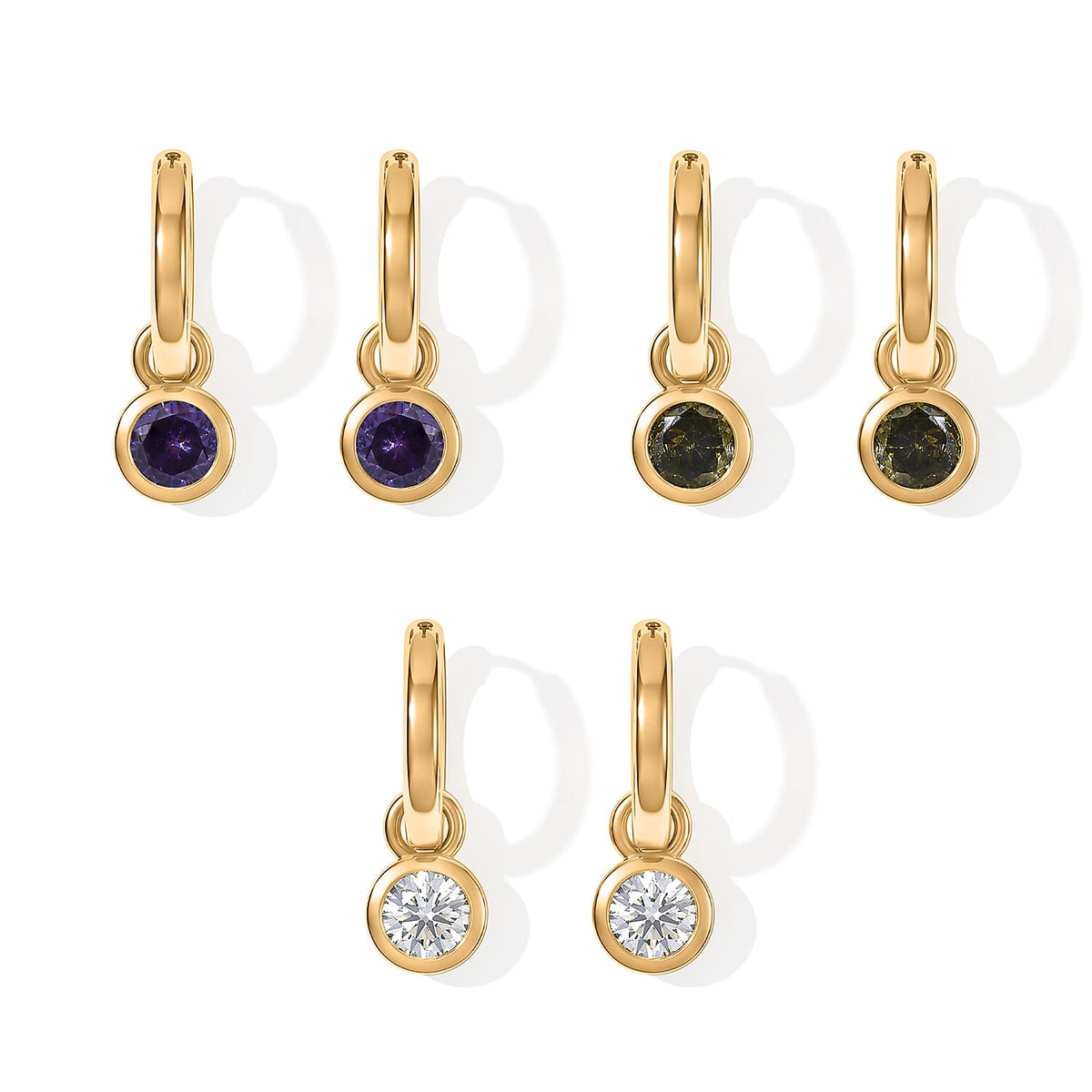 EverTrue Simulated Multi Diamond Set of 3 J Hoop Earrings in 18K YG Plated (Ships in 10-12 Days) 4.60 ctw