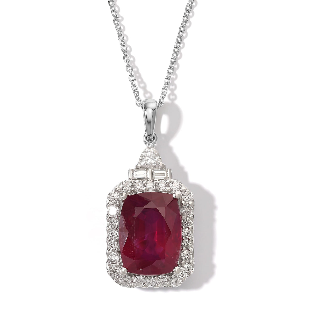 Certified & Appraised D''Joy Premium Niassa Ruby (FF), Moissanite Pendant Necklace (18 Inches) in Rhodium Over Sterling Silver 9.65 ctw