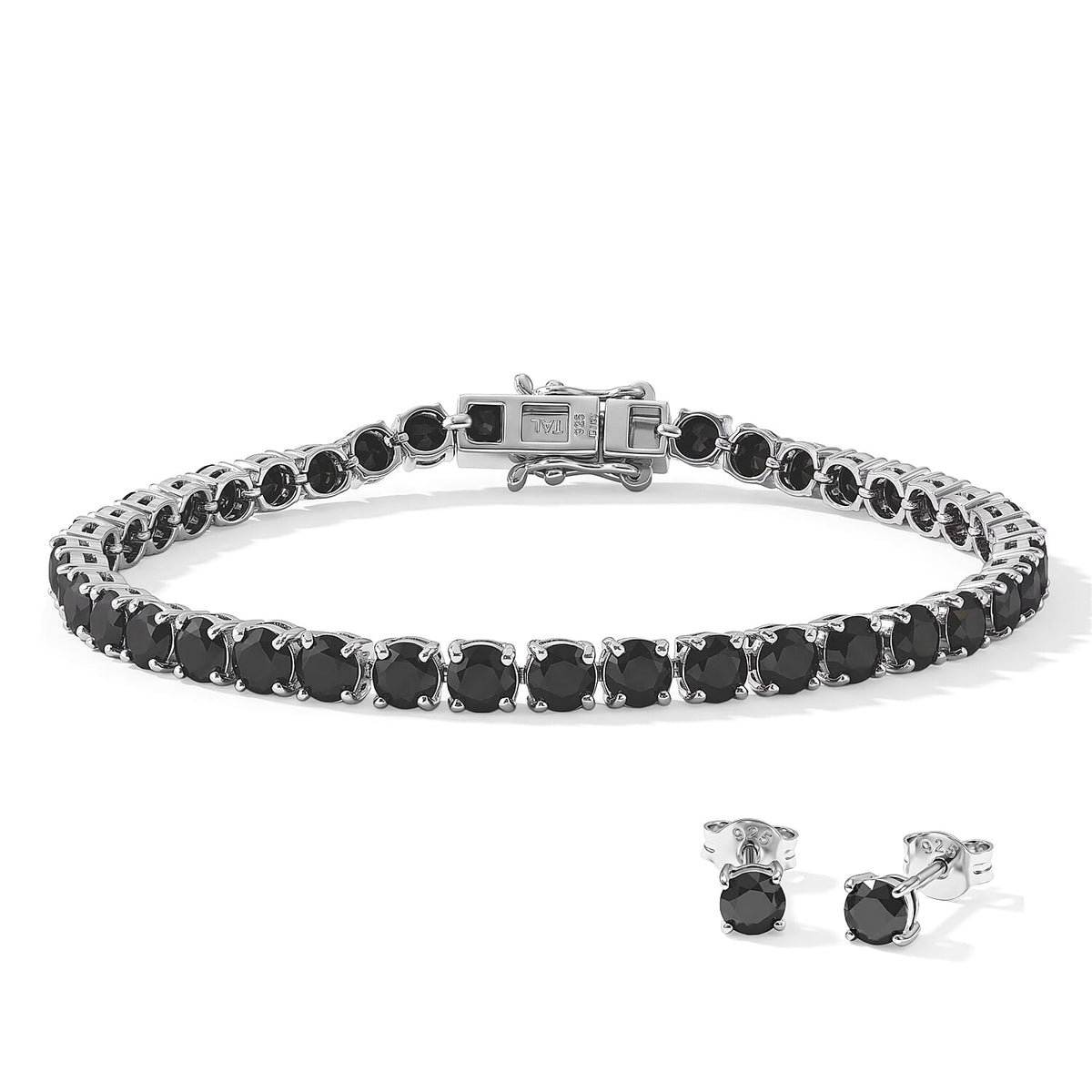 D''Joy Black Moissnaite 13.50 ctw Bracelet (6.50 In) and Earrings in Rhodium Over Sterling Silver