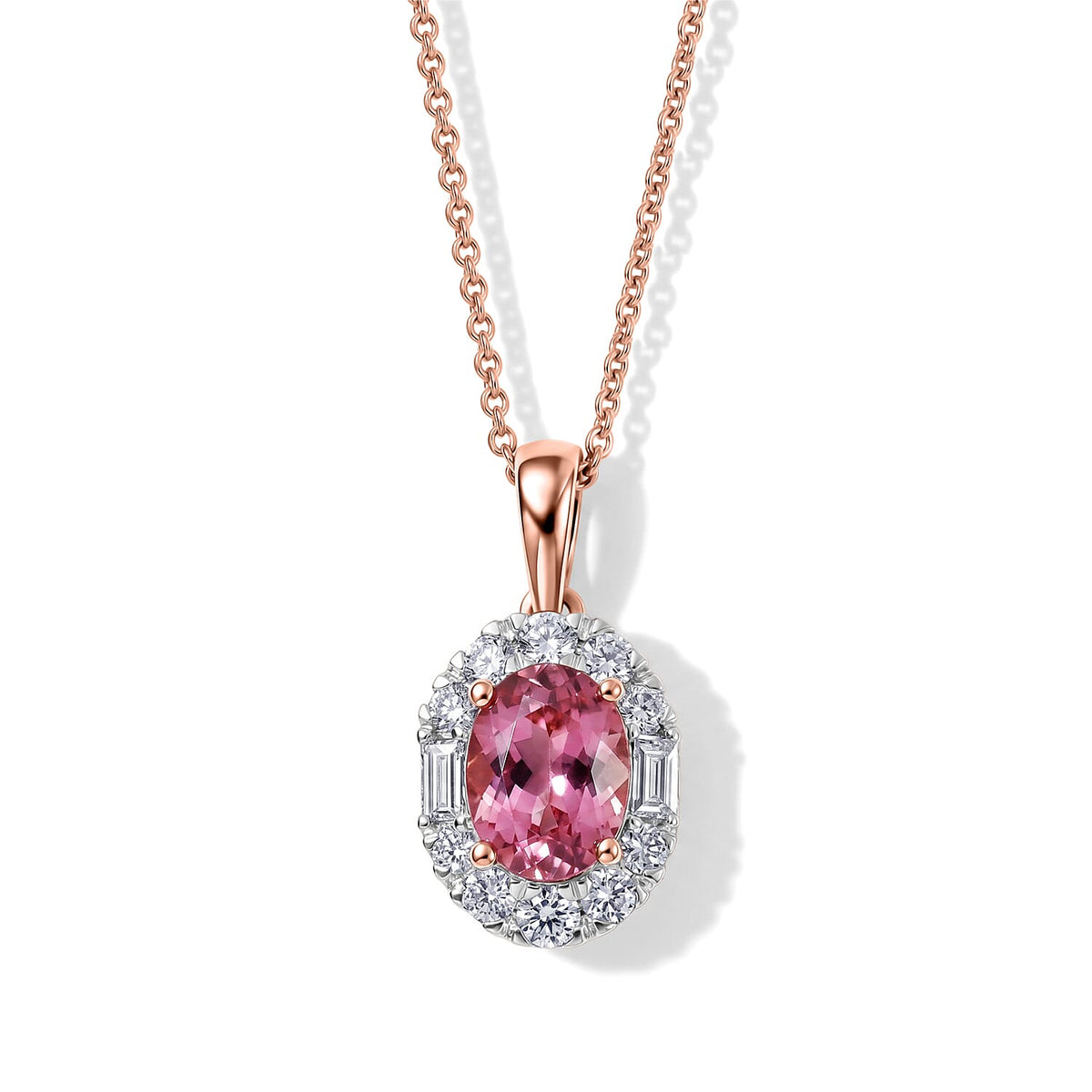 Certified and Appraised 10K Rose Gold AAA Padparadscha Tourmaline, Luxuriant Lab Grown Diamond (G-H, SI) (0.45 cts) Pendant Necklace (18 Inches) 1.70 ctw