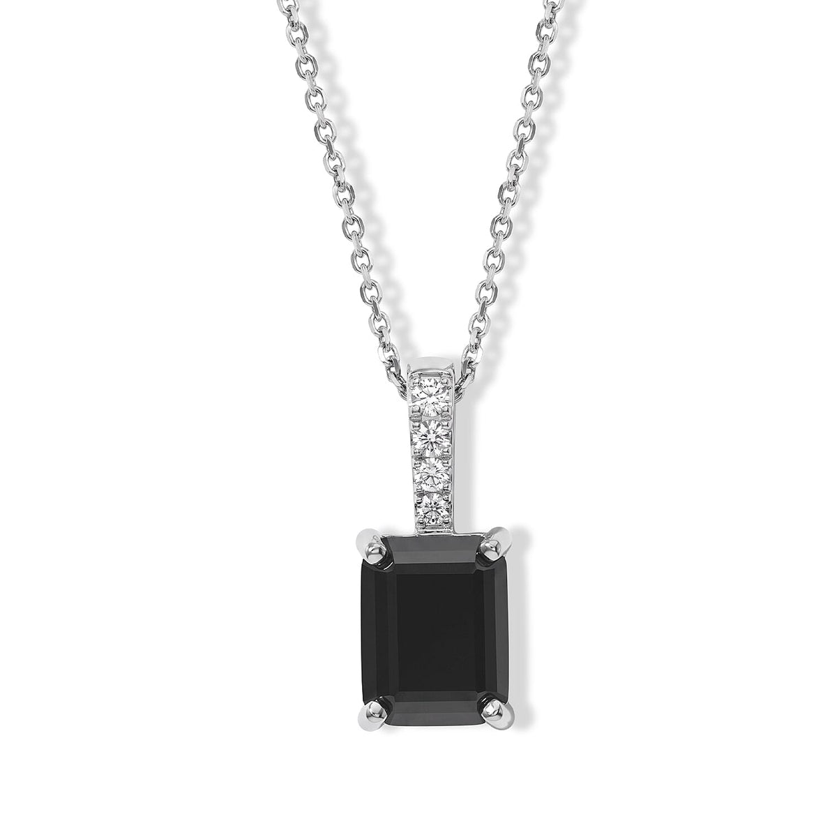 D''Joy Black and White Moissanite 2.60 ctw Pendant in Rhodium Over Sterling Silver with Stainless Steel Necklace 20 Inches