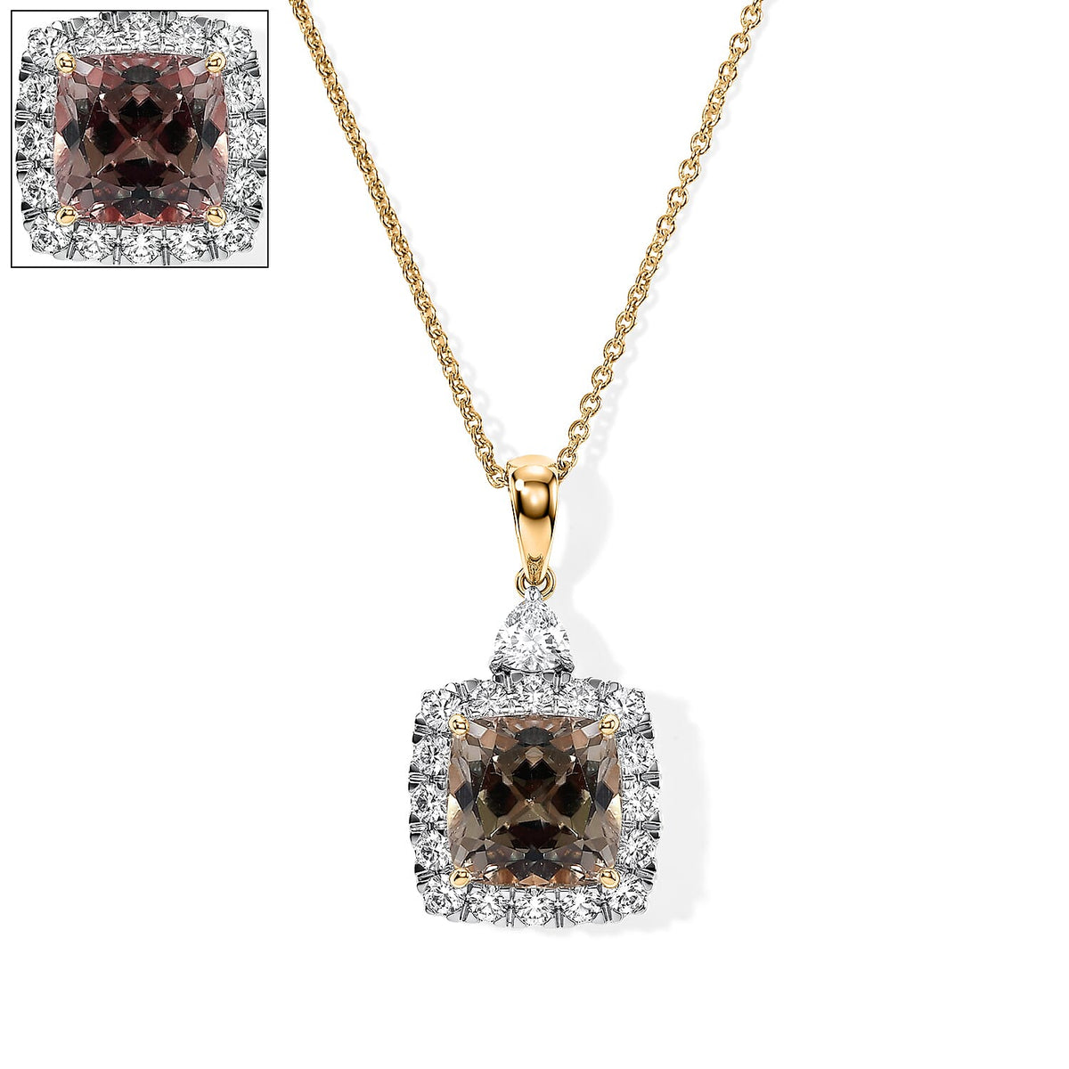Certified and Appraised 10K Yellow Gold AAA Turkizite, Luxuriant Lab Grown Diamond (G-H, SI) (1.0 cts) Pendant Necklace (18 Inches) 5.05 ctw