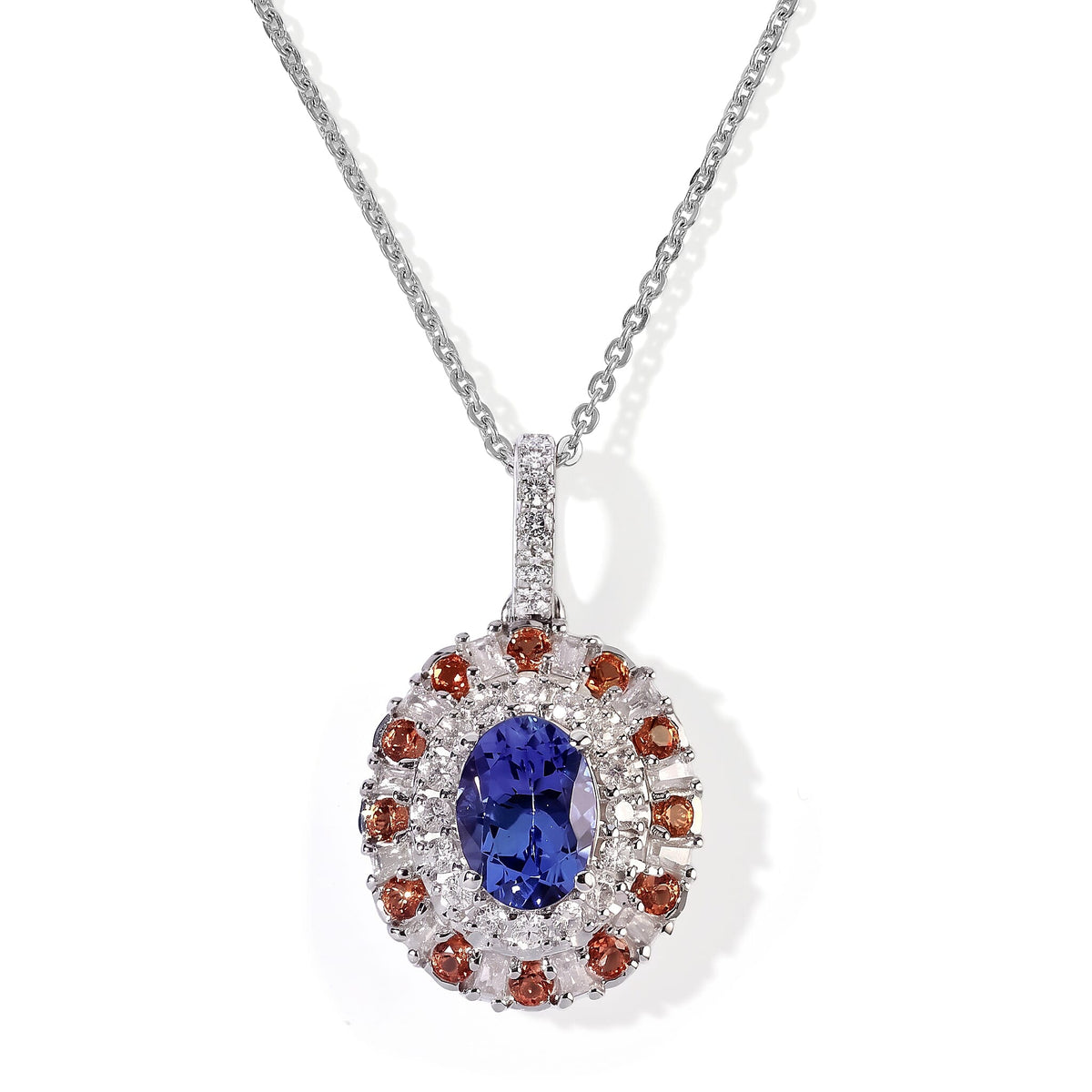 Certified & Appraised D''Joy Premium Tanzanite, Multi Gemstone Pendant Necklace (18 Inches) in Rhodium Over Sterling Silver 2.00 ctw