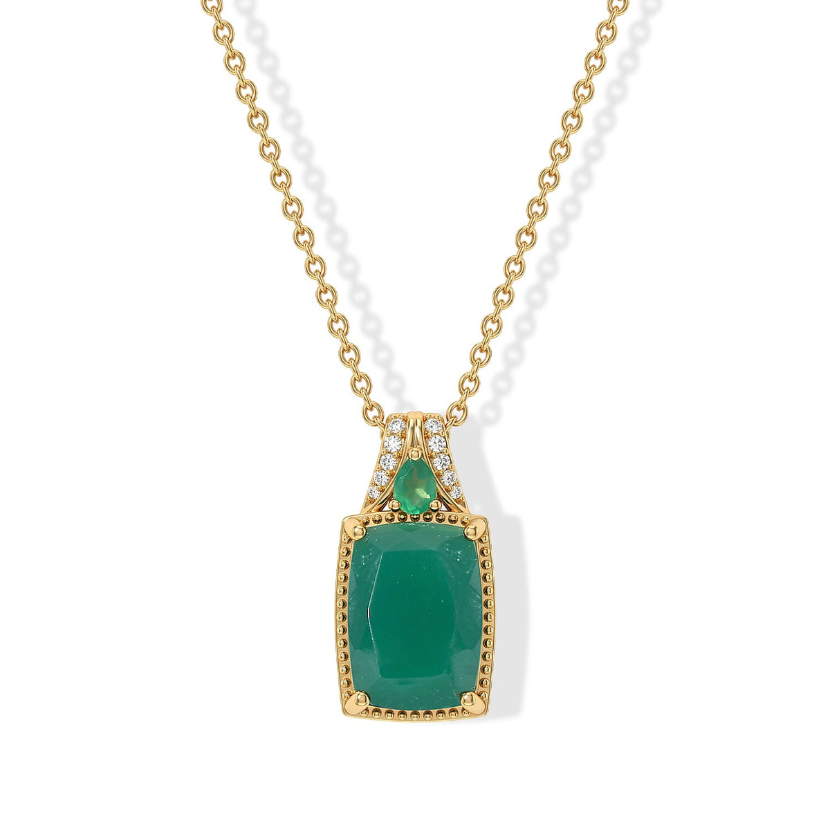 EverTrue Premium Verde Onyx and White Zircon 6.80 ctw Pendant in 18K YG Plated with ION Plated YG Stainless Steel Necklace 20 Inches