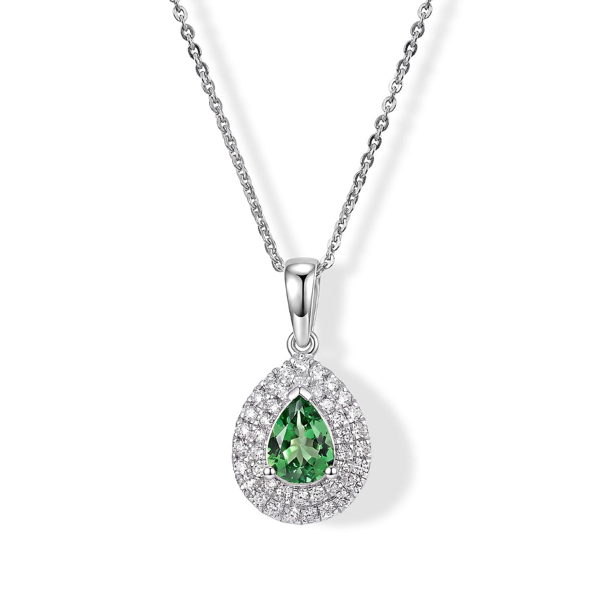D''Joy Premium Tsavorite Garnet, Moissanite Pendant Necklace (20 Inches) in Rhodium Over Sterling Silver 1.00 ctw