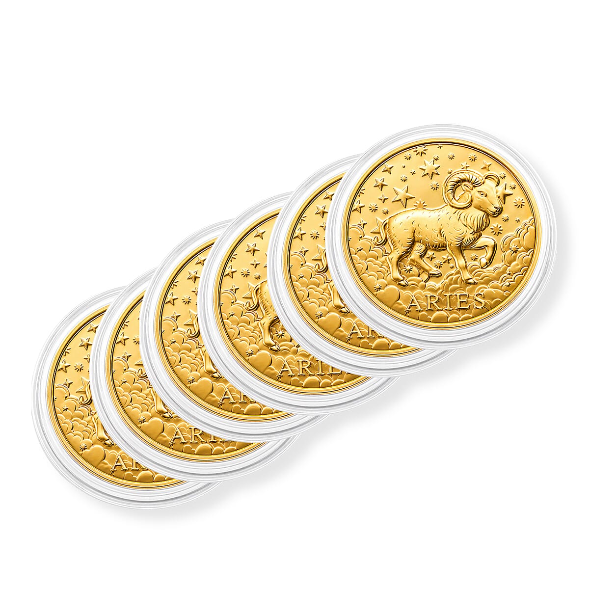 Set of 6 24K Gold Celestial Zodiac Collection - Aries Embossed Double View Coin sheet 60mg (50mm)