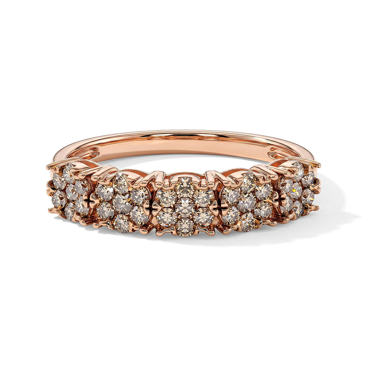 Natural Champagne Diamond and White Diamond Ring in 18K Vermeil RG Over Sterling Silver (Size 10.0) 1.00 ctw