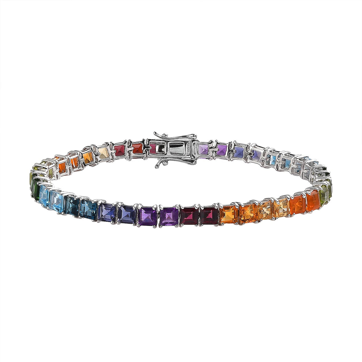 Multi Gemstone Cluster Bracelet in Rhodium Over Sterling Silver (7.25 In) 13.00 ctw