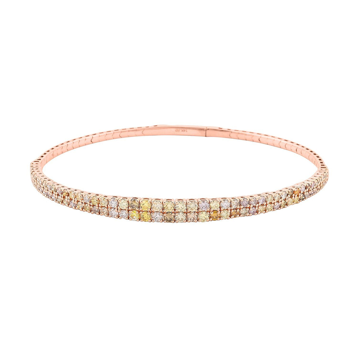 Modani 14K Rose Gold Natural Multi Color Diamond SI3 Bangle Bracelet (7.50 in) Total Metal Weight (8.5 g) Including Titanium Spring Weight 2g 3.00 ctw