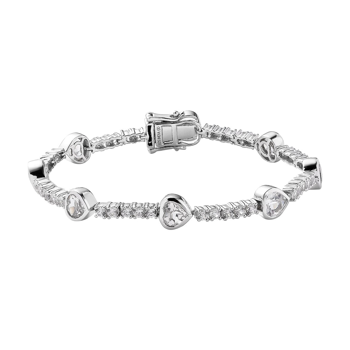 White Topaz, White Zircon Cluster Bracelet in Rhodium Over Sterling Silver (7.00 Inches) 10.30 ctw