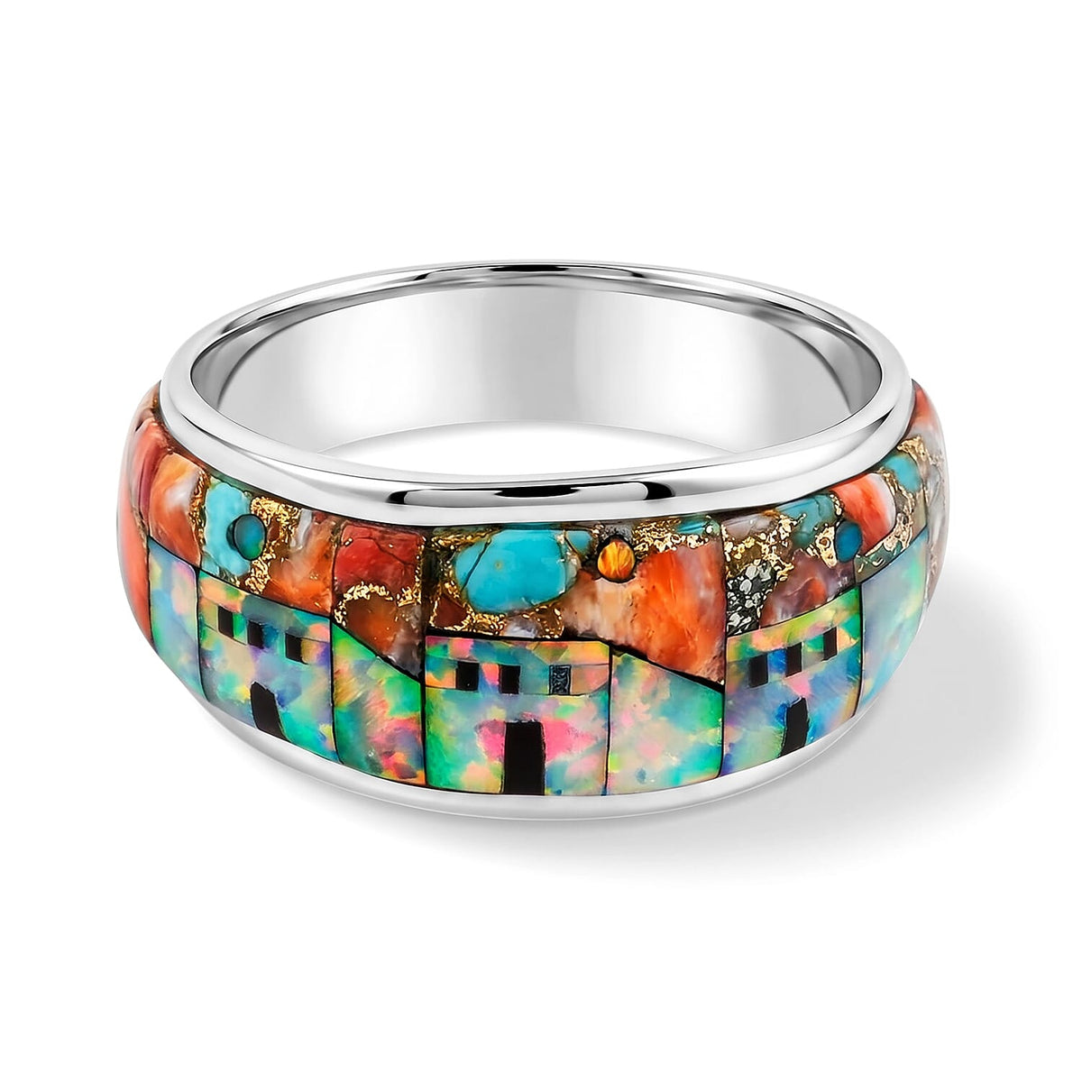 Santa Fe Style Turquoise Ring in Sterling Silver (Size 10.0) 2.00 ctw