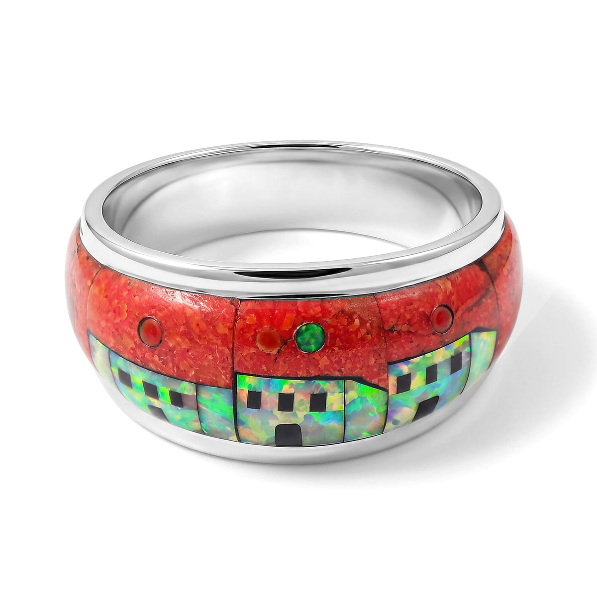Santa Fe Style Turquoise Ring in Sterling Silver (Size 10.0) 2.00 ctw