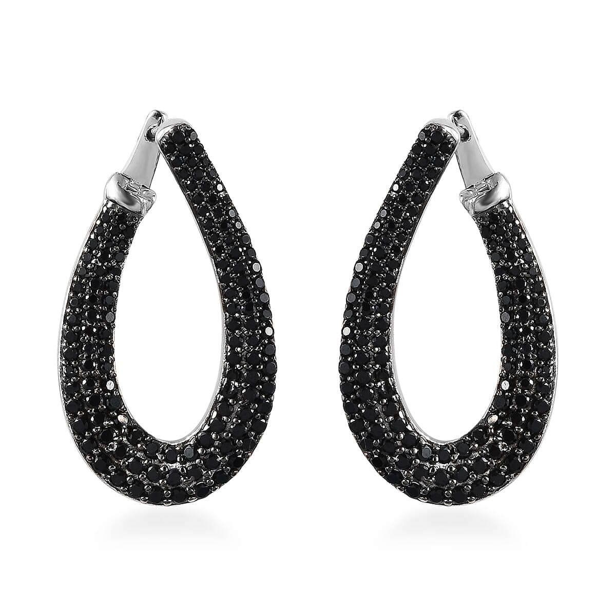 Thai Black Spinel Stud Earrings in Rhodium Over Sterling Silver 3.15 ctw
