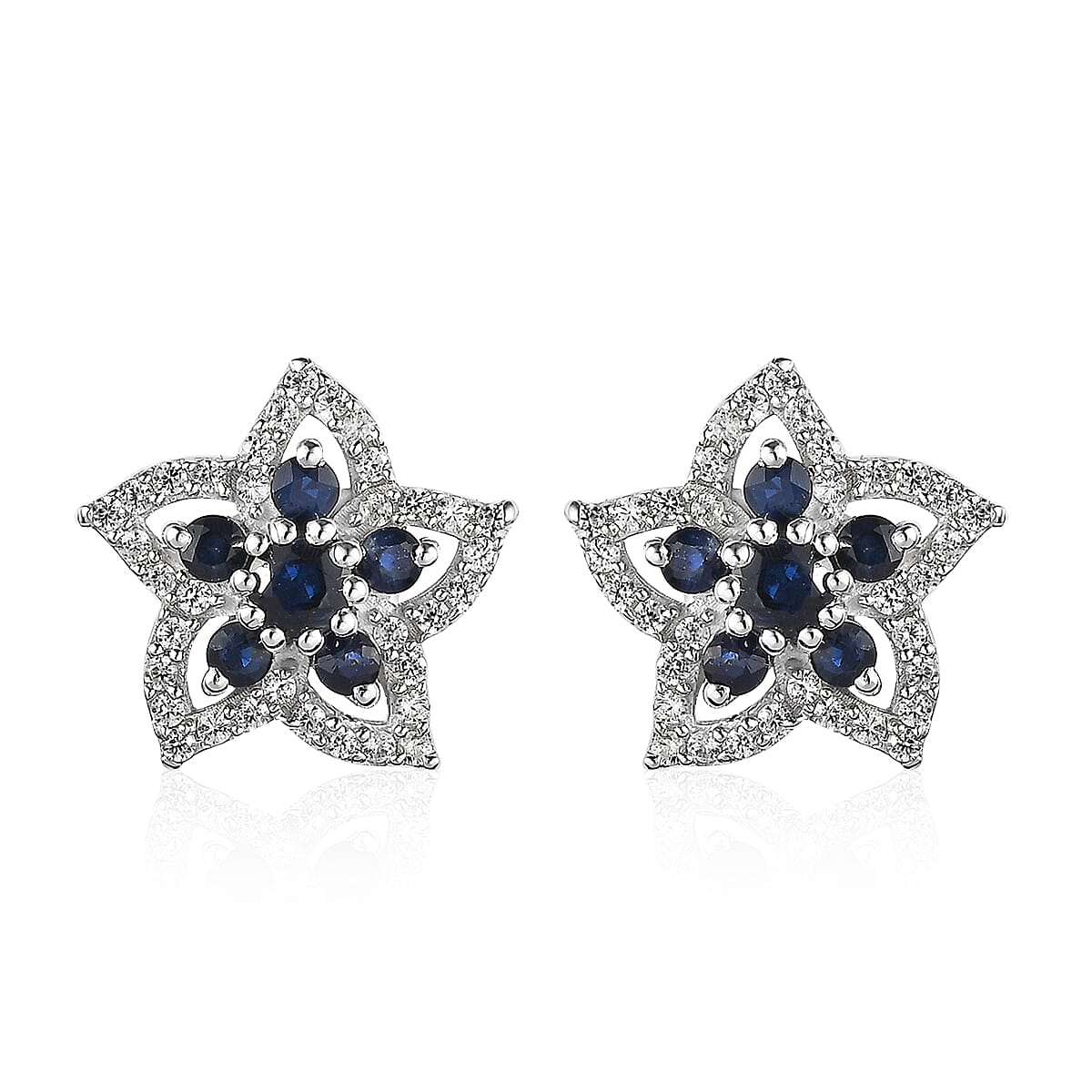 Premium Kagem Zambian Emerald, White Zircon Stud Earrings in Rhodium Over Sterling Silver 1.20 ctw