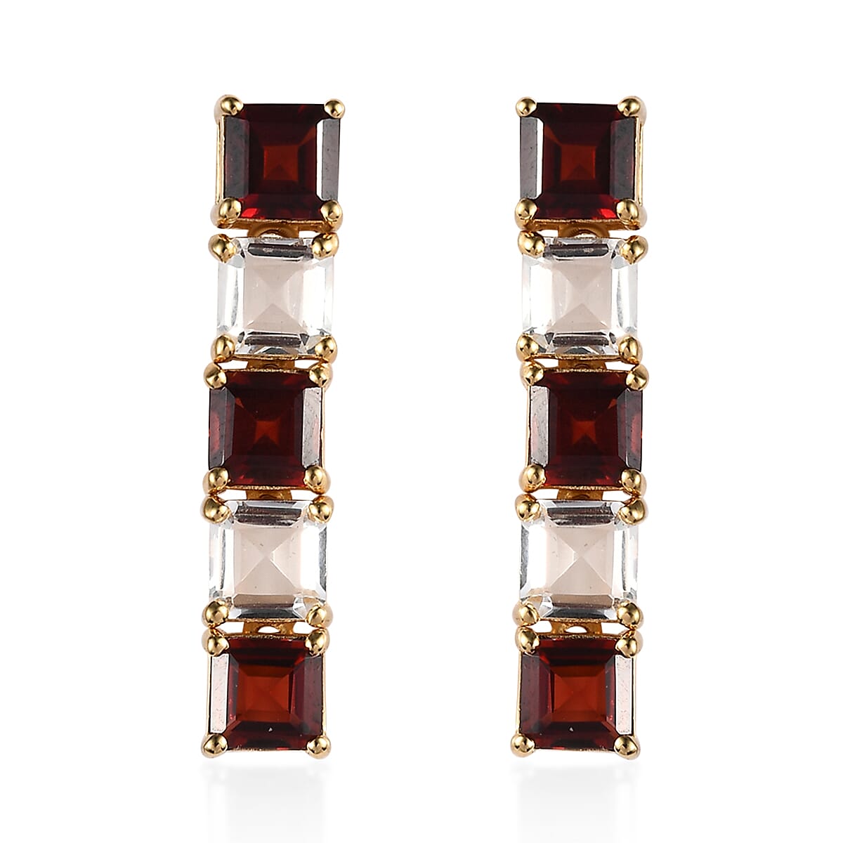 Premium Mozambique Garnet, White Topaz Stud Earrings in 18K Vermeil YG Over Sterling Silver 7.65 ctw