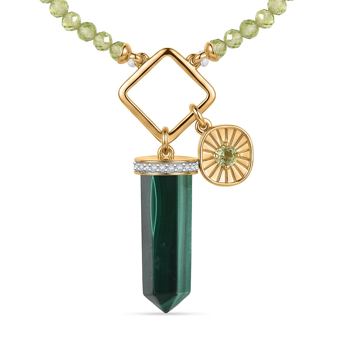 African Malachite, Multi Gemstone Necklace (20 Inches) in 18K Vermeil YG Over Sterling Silver 52.65 ctw