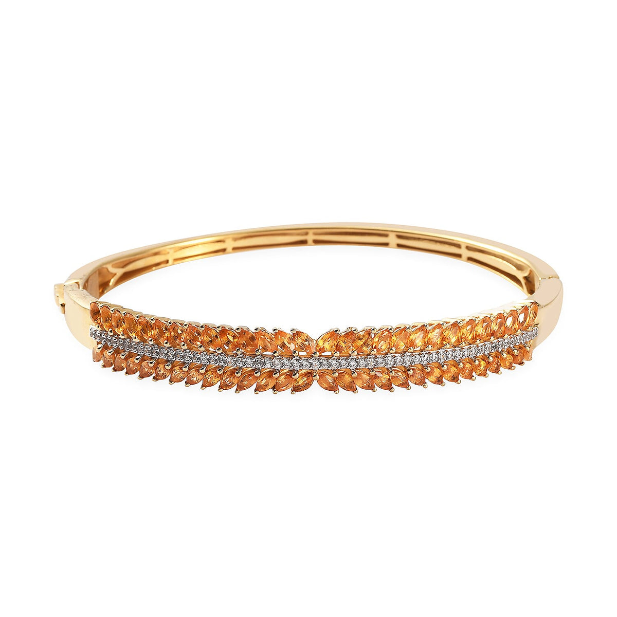 Premium Yellow Sapphire, White Zircon Bangle Bracelet in 18K Vermeil YG Over Sterling Silver (7.50 In) 7.00 ctw