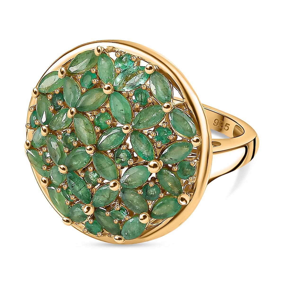 Zambian Emerald Ring in 18K Vermeil YG Over Sterling Silver (Size 8.0) 4.00 ctw