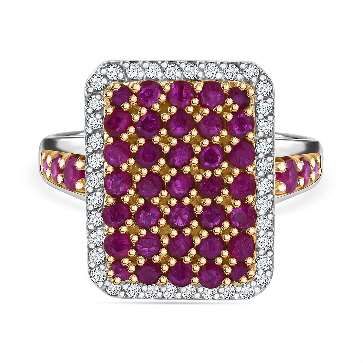 Mozambique Ruby and White Zircon Ring in Rhodium Over Sterling Silver (Size 11.5) 2.45 ctw