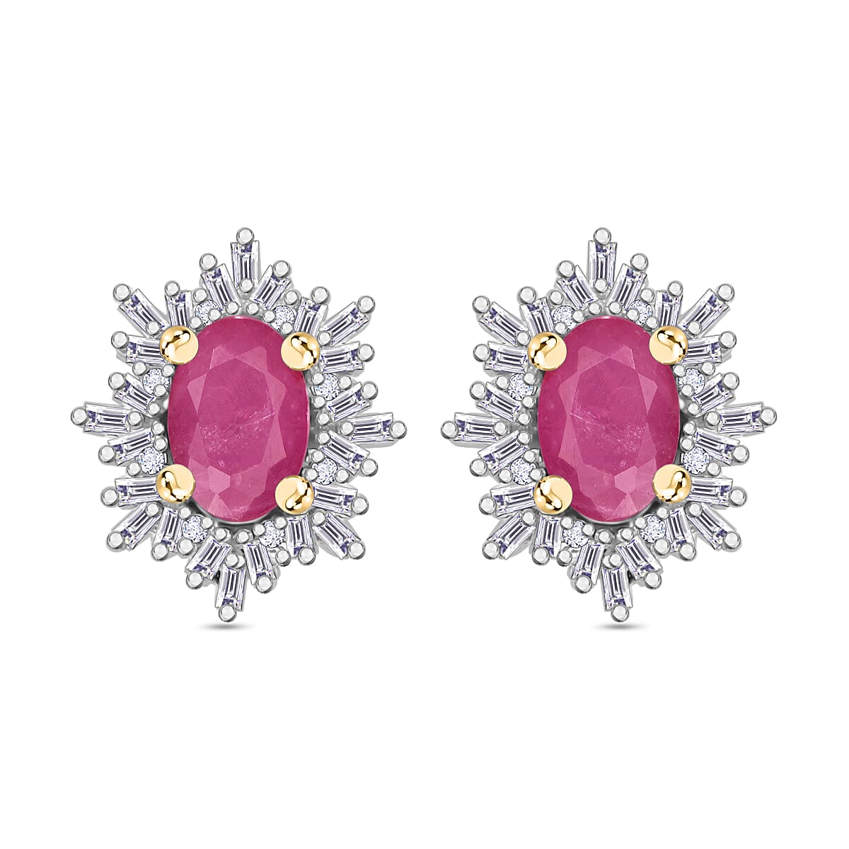 Tanzanite, Diamond (0.25 cts) Stud Earrings in Rhodium Over Sterling Silver 1.20 ctw