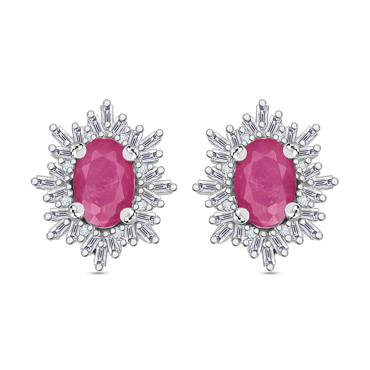 Tanzanite, Diamond (0.25 cts) Stud Earrings in Rhodium Over Sterling Silver 1.20 ctw