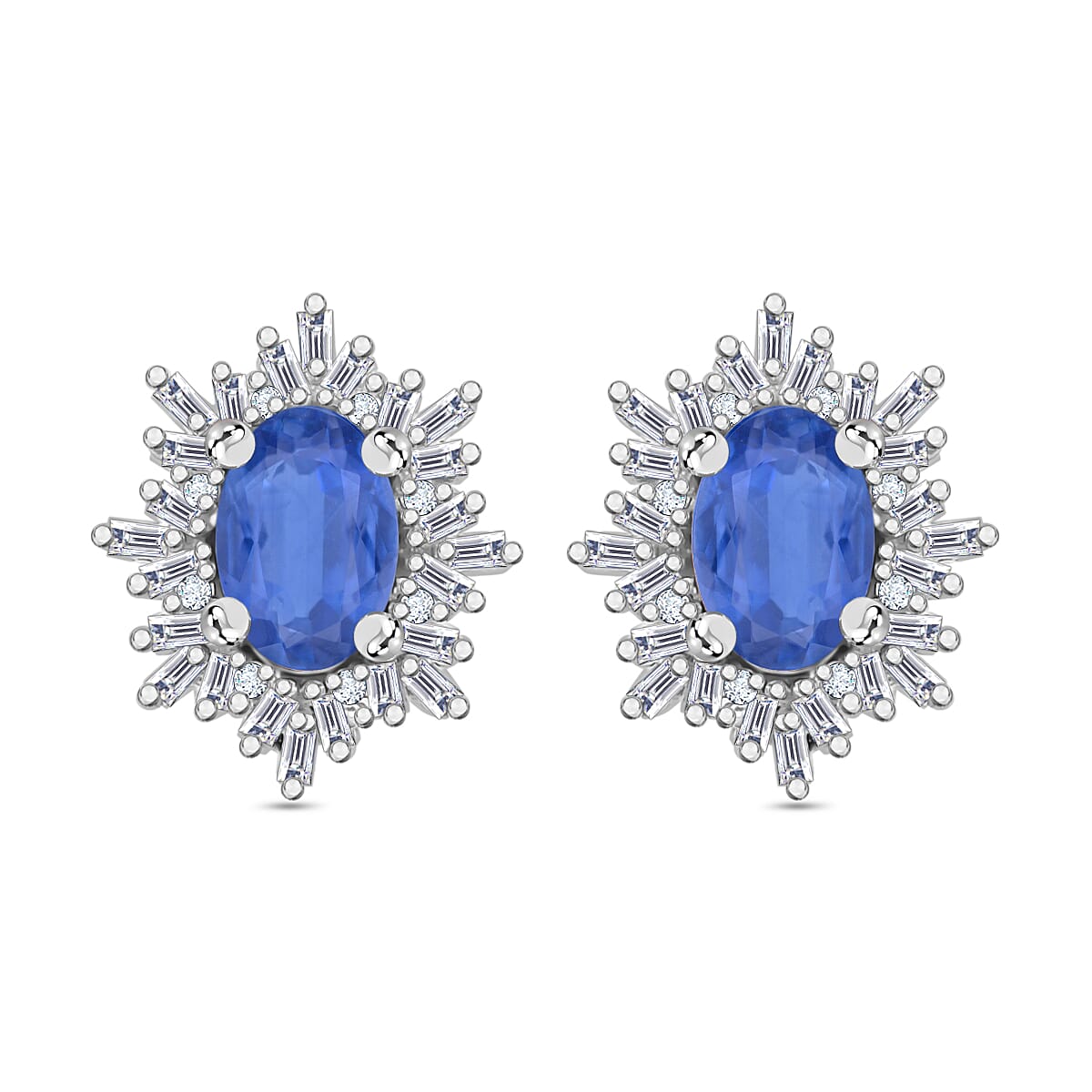 Tanzanite, Diamond (0.25 cts) Stud Earrings in Rhodium Over Sterling Silver 1.20 ctw