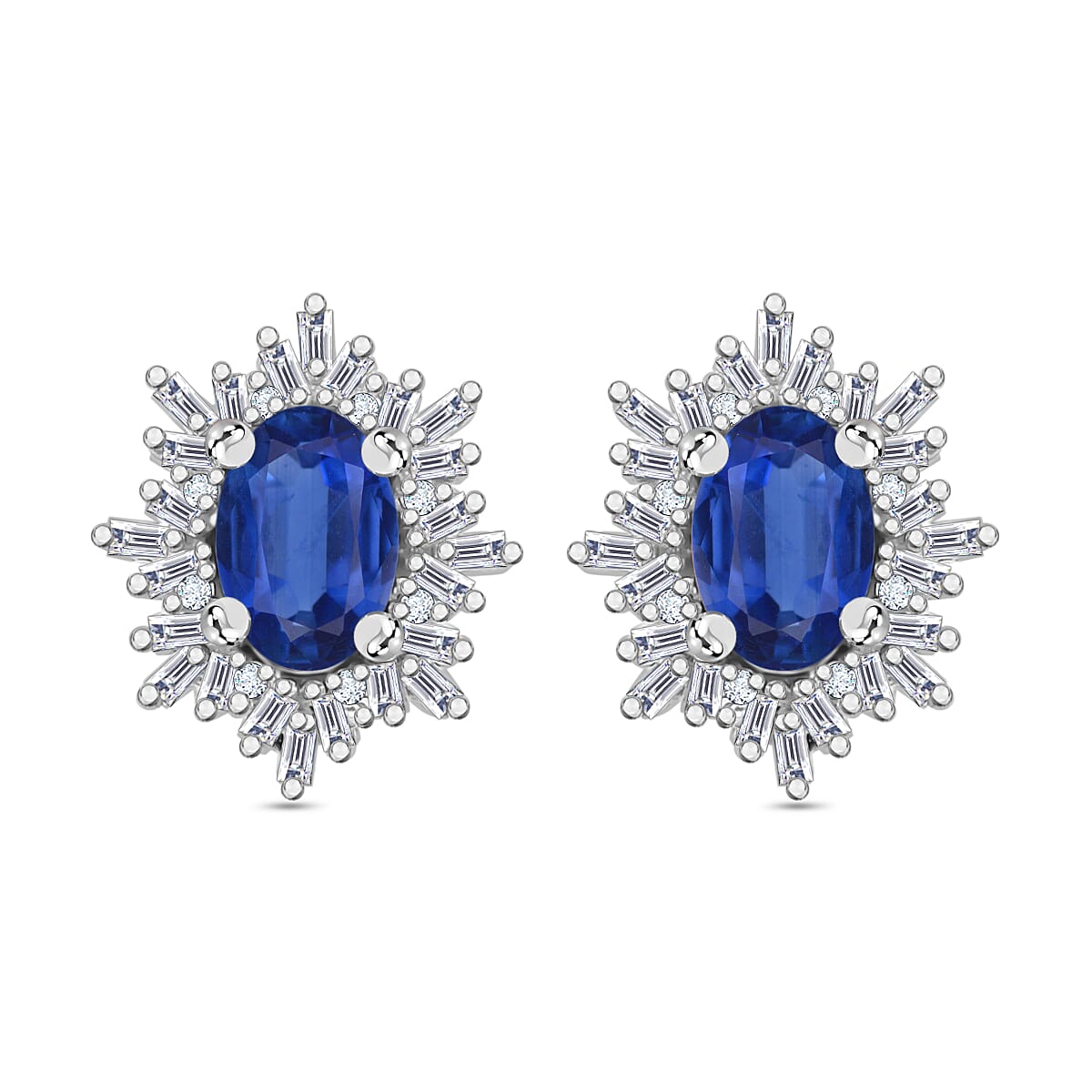 Tanzanite, Diamond (0.25 cts) Stud Earrings in Rhodium Over Sterling Silver 1.20 ctw
