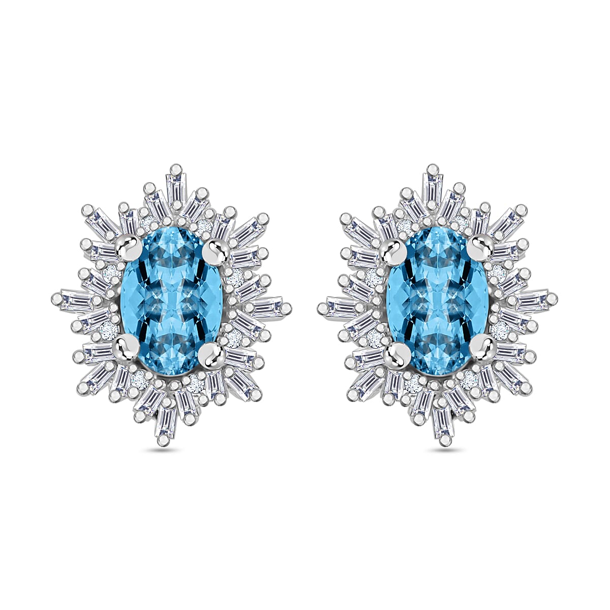 Tanzanite, Diamond (0.25 cts) Stud Earrings in Rhodium Over Sterling Silver 1.20 ctw