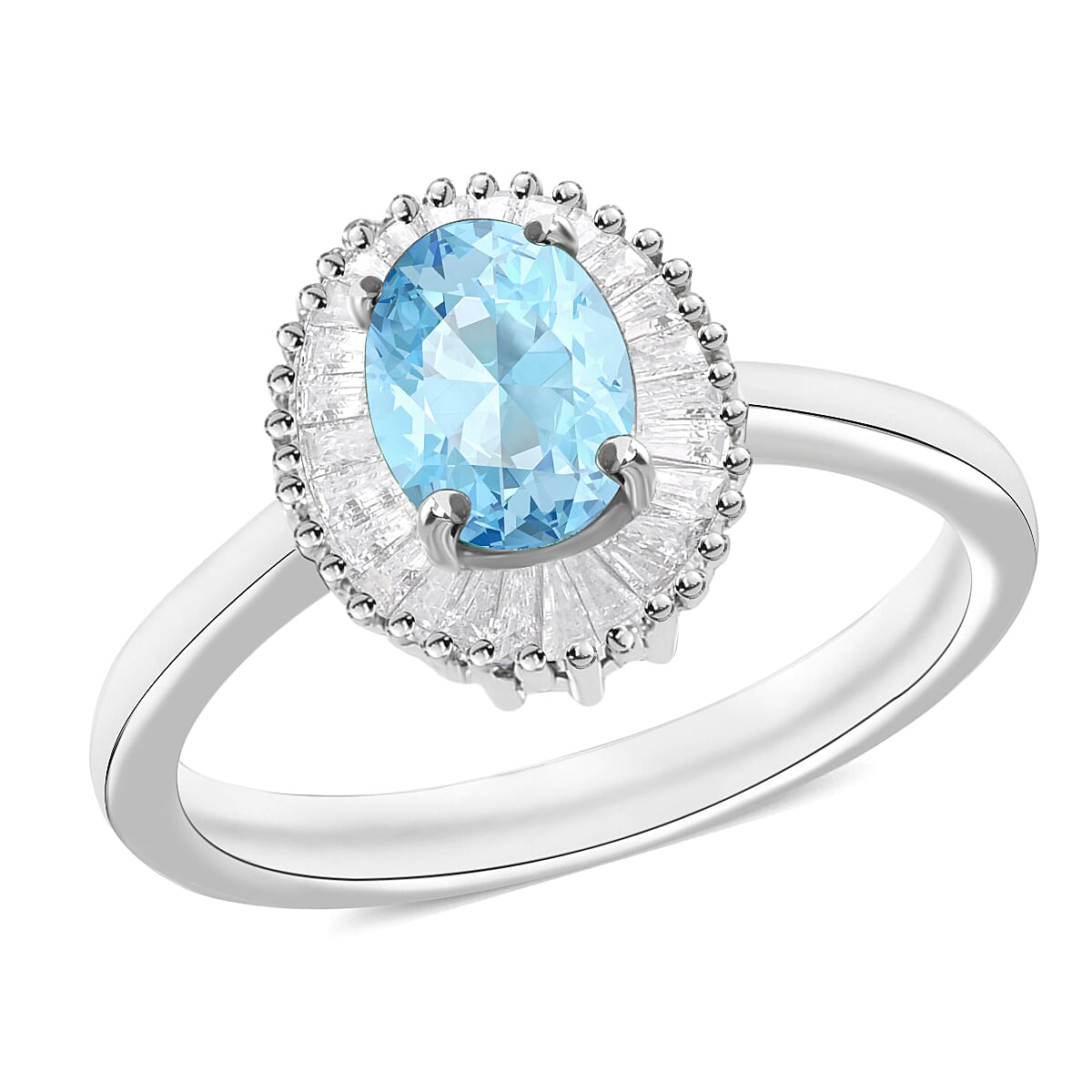 Luxoro Premium Mangoro Aquamarine and G-H I1 Diamond Ring in 14K White Gold (Size 10.0) 1.00 ctw