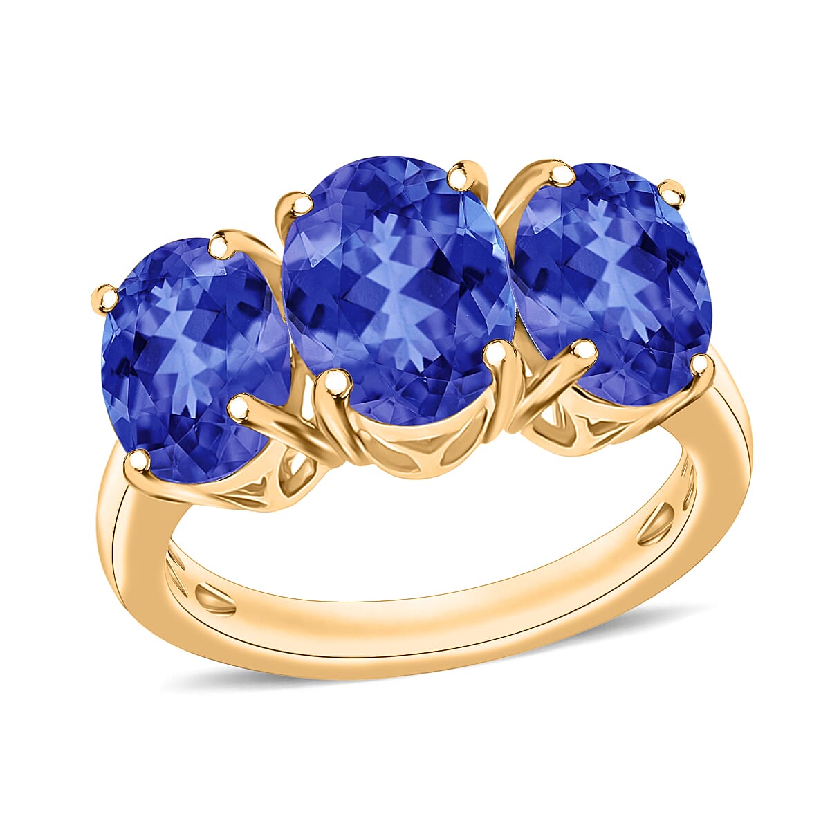 Tanzanite 3 Stone Ring in Rhodium Over Sterling Silver (Size 10.0) 4.50 ctw