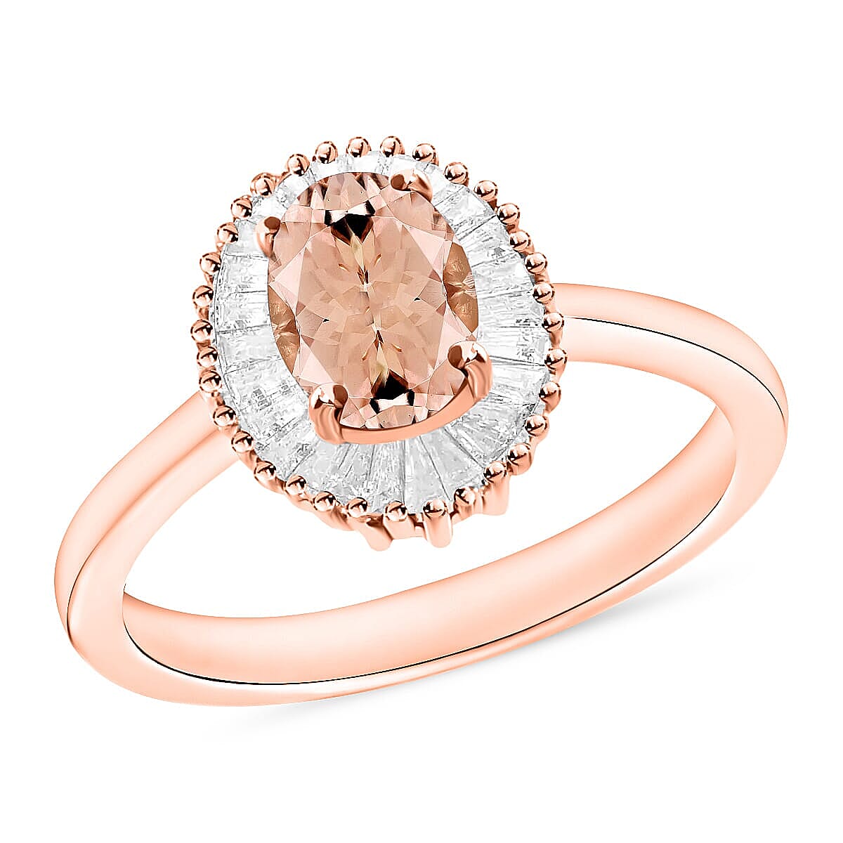 Luxoro Premium Pink Morganite and G-H I1 Diamond Ring in 14K White Gold (Size 10.0) 1.00 ctw