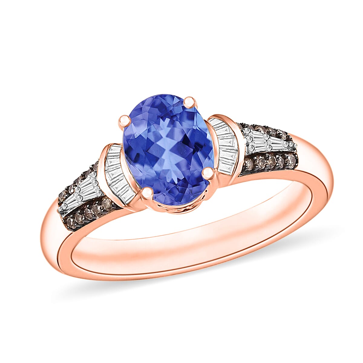 Luxoro Premium Tanzanite, I1 Natural Champagne and White Diamond Ring in 14K White Gold (Size 10.0) 1.60 ctw