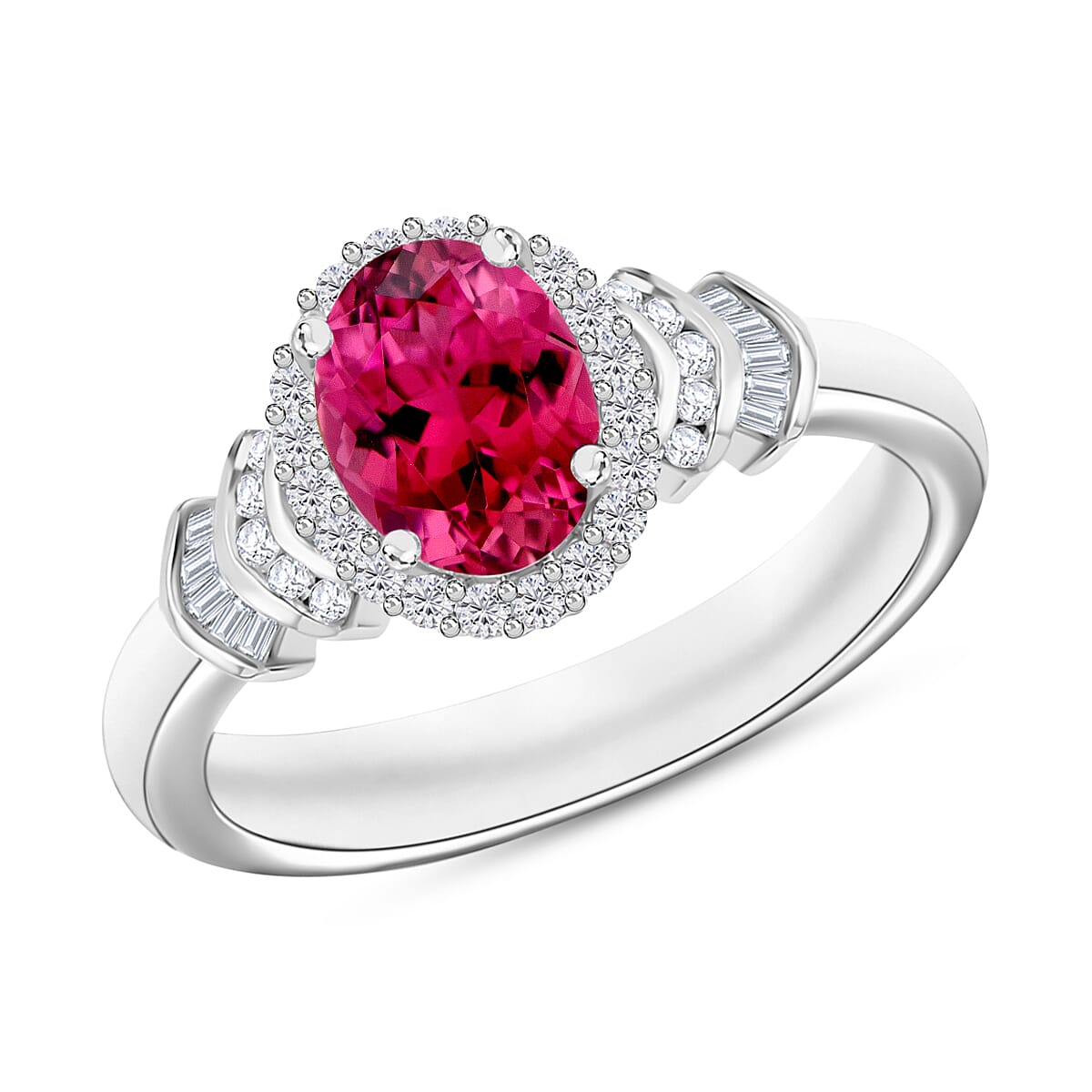 Luxoro Premium Ouro Fino Rubellite and G-H I1 Diamond Ring in 14K White Gold (Size 10) 1.60 ctw