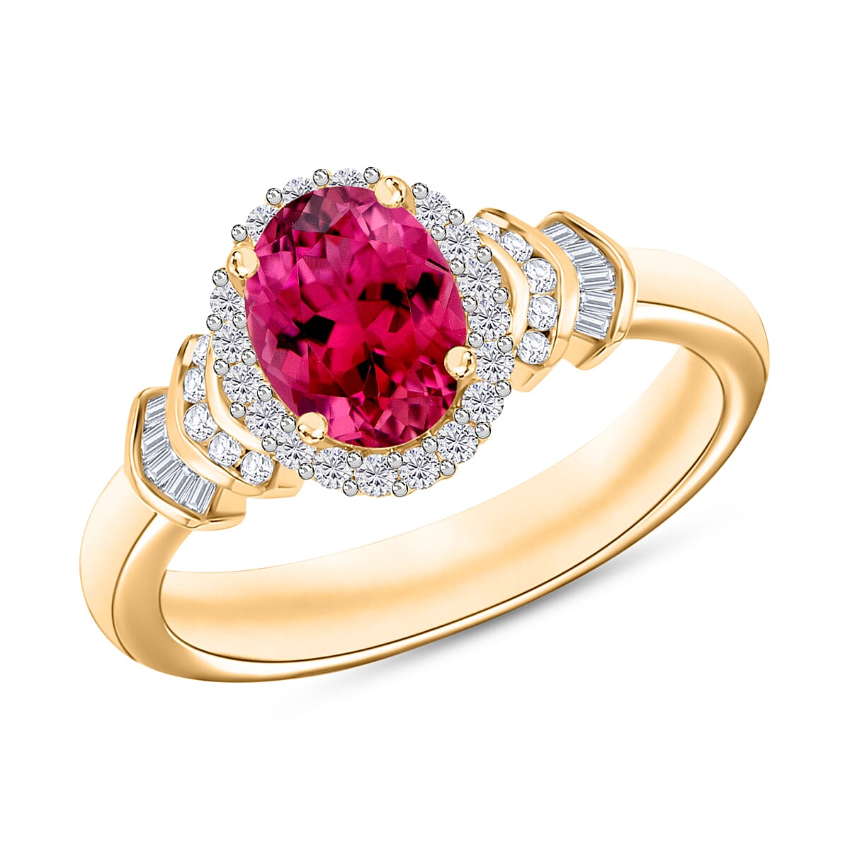 Luxoro Premium Ouro Fino Rubellite and G-H I1 Diamond Ring in 14K White Gold (Size 10) 1.60 ctw