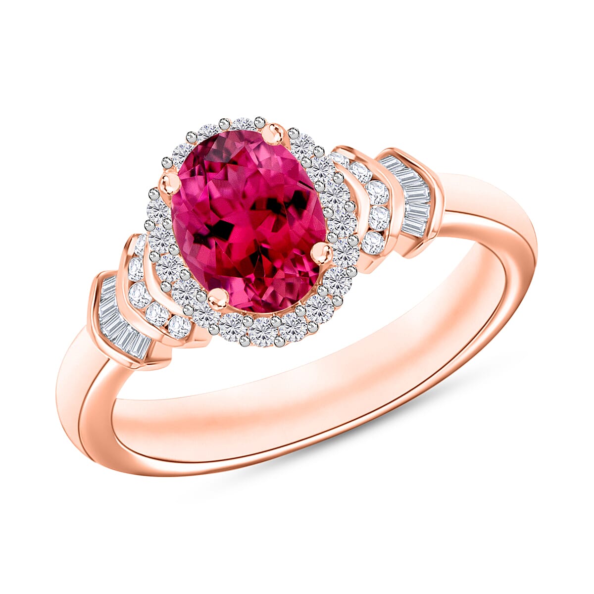 Luxoro Premium Ouro Fino Rubellite and G-H I1 Diamond Ring in 14K White Gold (Size 10) 1.60 ctw
