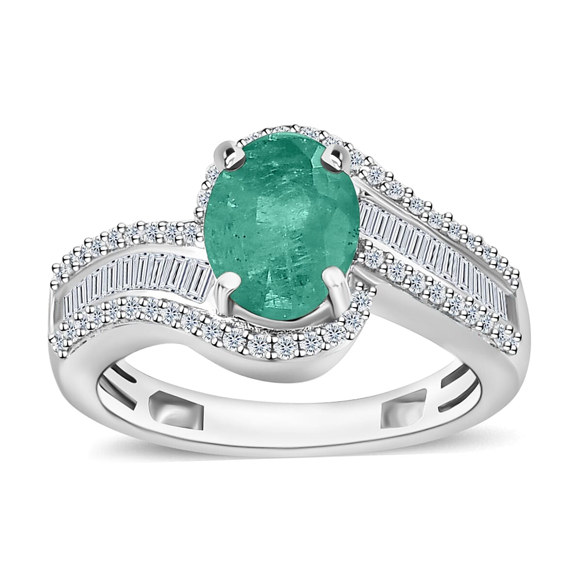 Luxoro Premium Kagem Zambian Emerald and G-H I1 Diamond Ring in 14K White Gold (Size 10.0) 4.20 Grams 1.55 ctw