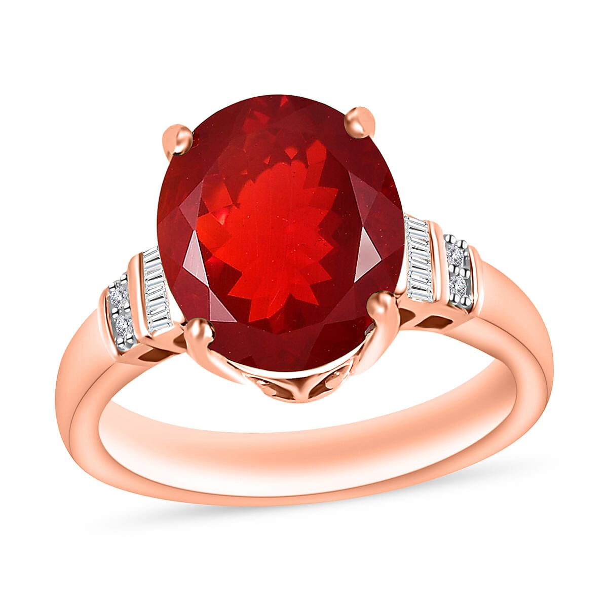 Luxoro Premium Crimson Fire Opal and G-H I1 Diamond Ring in 14K Yellow Gold (Size 10.0) 4.10 Grams 3.40 ctw