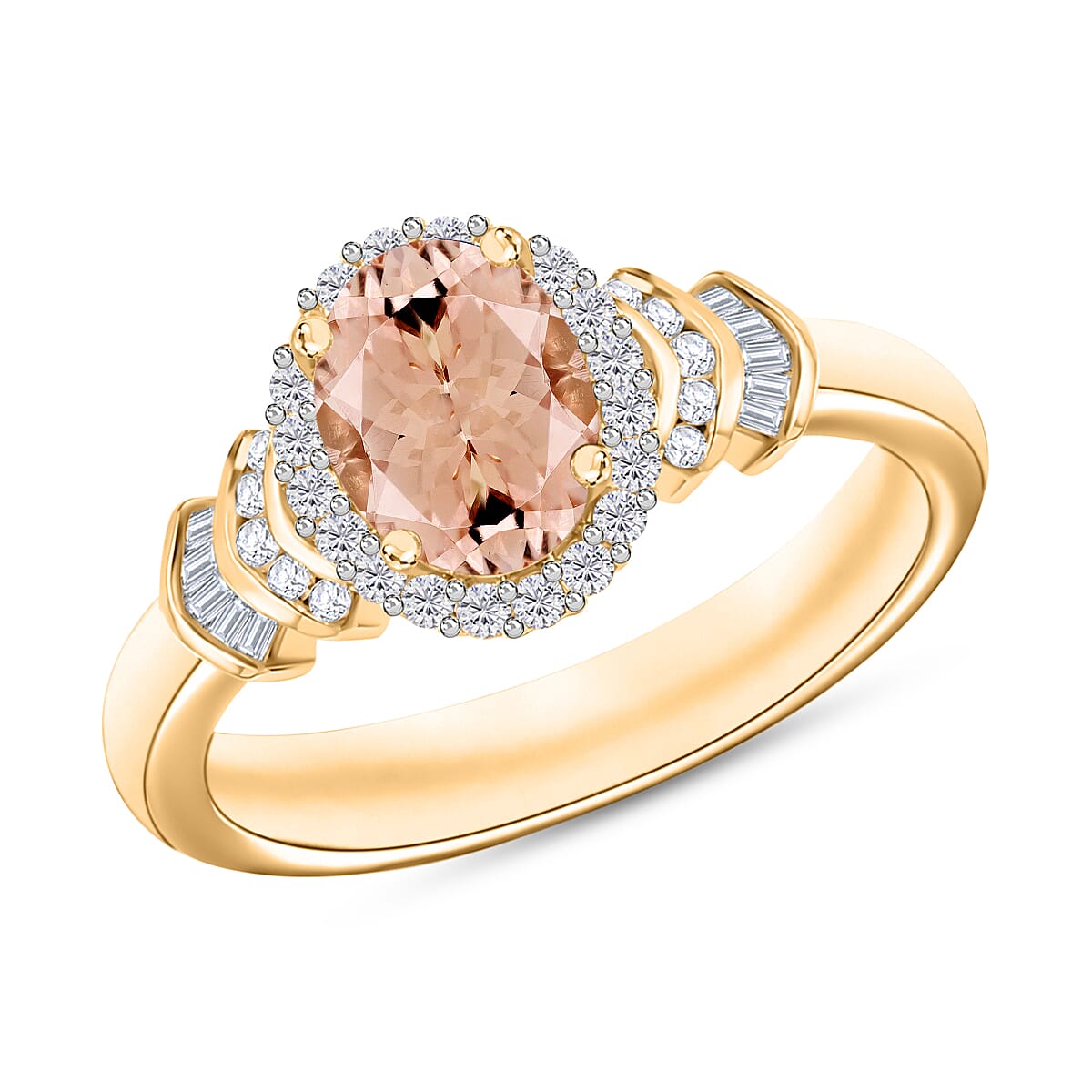 Luxoro Premium Pink Morganite and G-H I1 Diamond 1.66 ctw Ring in 14K White Gold