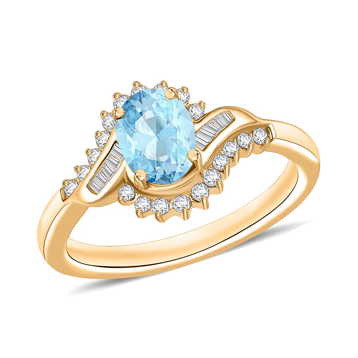 Luxoro Premium Mangoro Aquamarine and G-H I1 Diamond Ring in 14K White Gold (Size 10.0) 1.06 ctw