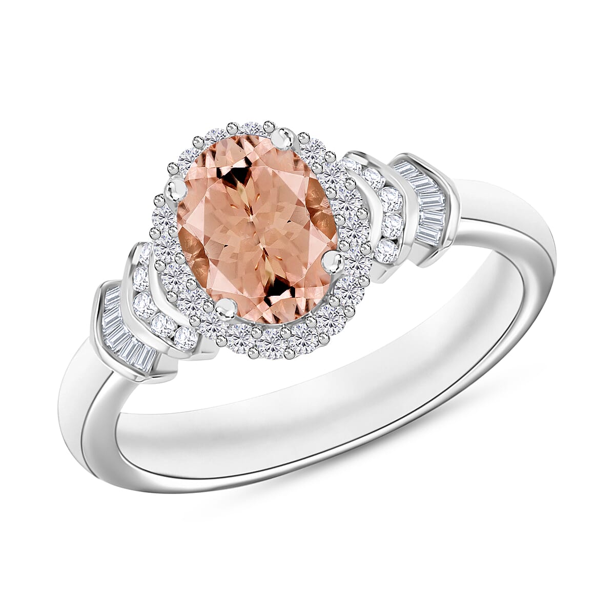 Luxoro Premium Pink Morganite and G-H I1 Diamond 1.66 ctw Ring in 14K White Gold