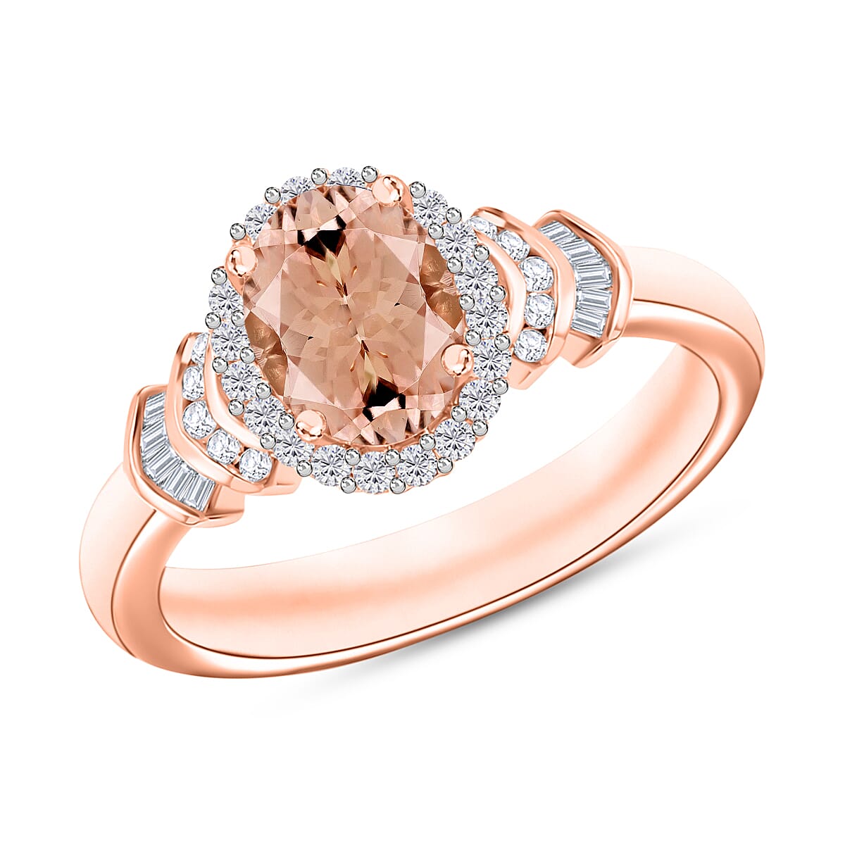 Luxoro Premium Pink Morganite and G-H I1 Diamond 1.66 ctw Ring in 14K White Gold