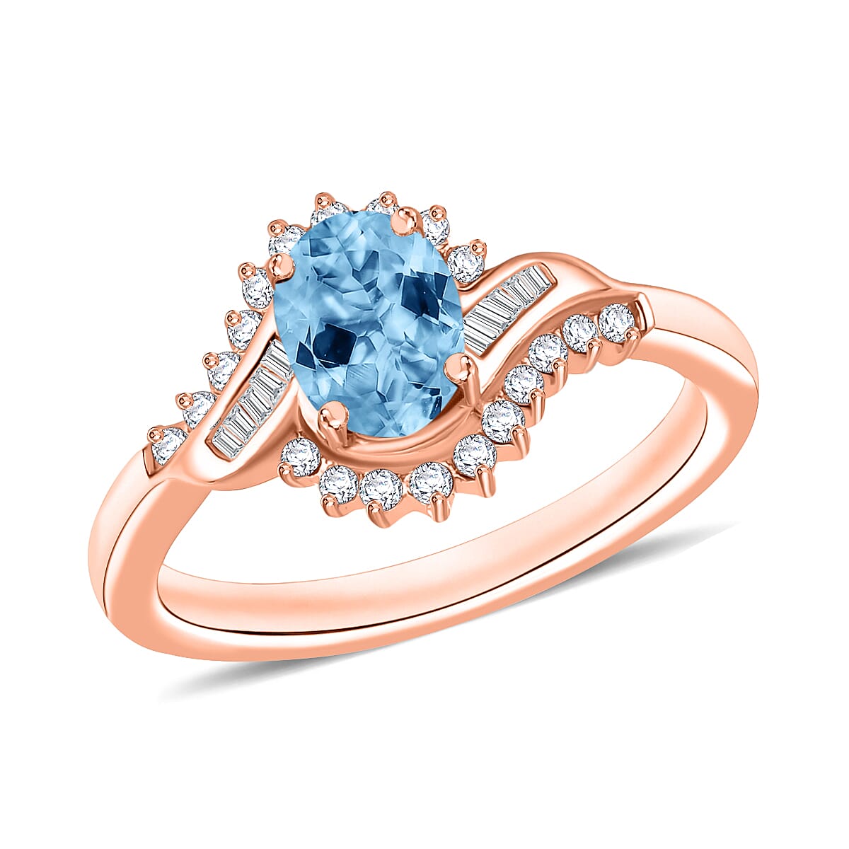 Luxoro Premium Mangoro Aquamarine and G-H I1 Diamond Ring in 14K White Gold (Size 10.0) 1.06 ctw
