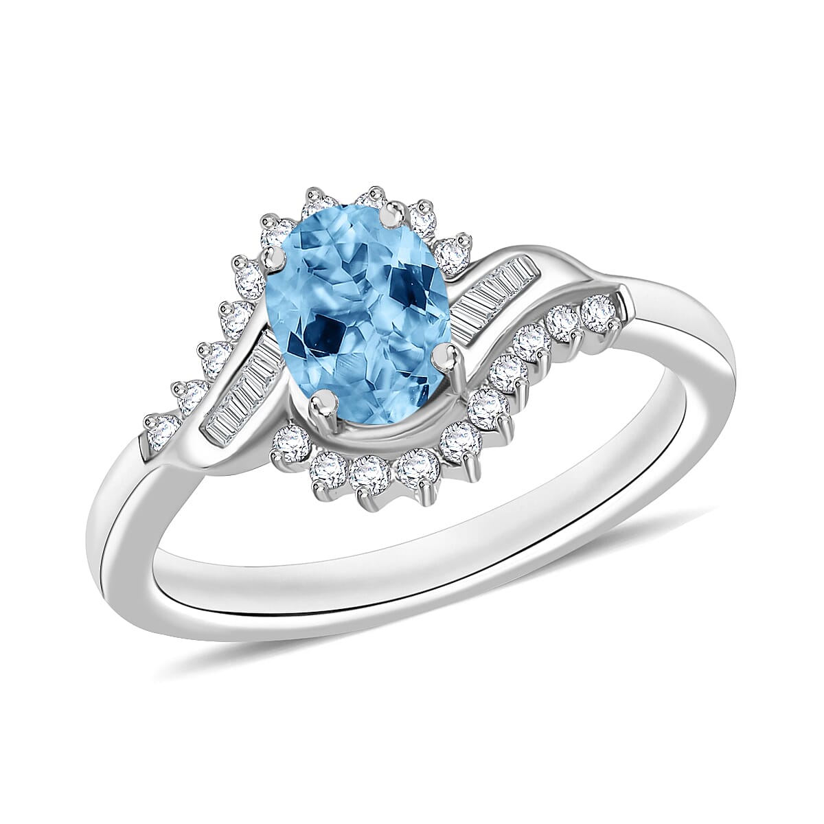 Luxoro Premium Mangoro Aquamarine and G-H I1 Diamond Ring in 14K White Gold (Size 10.0) 1.06 ctw