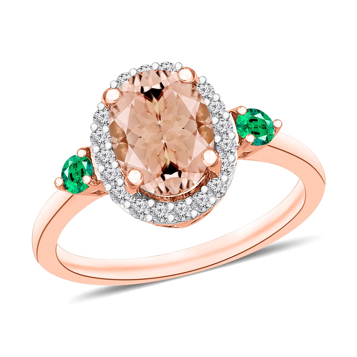 Luxoro Premium Marropino Morganite, Boyaca Colombian Emerald and G-H I1 Diamond Ring in 14K White Gold (Size 10.0) 1.65 ctw