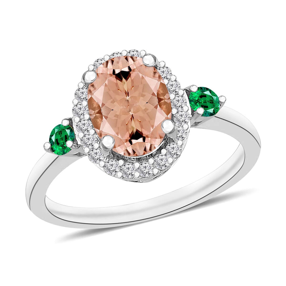 Luxoro Premium Marropino Morganite, Boyaca Colombian Emerald and G-H I1 Diamond Ring in 14K White Gold (Size 10.0) 1.65 ctw