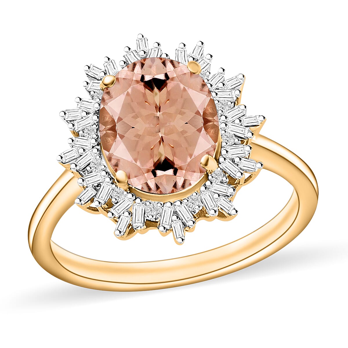 Luxoro Premium Pink Morganite and G-H I1 Diamond 5.30 ctw Ring in 14K White Gold 4.30 Grams
