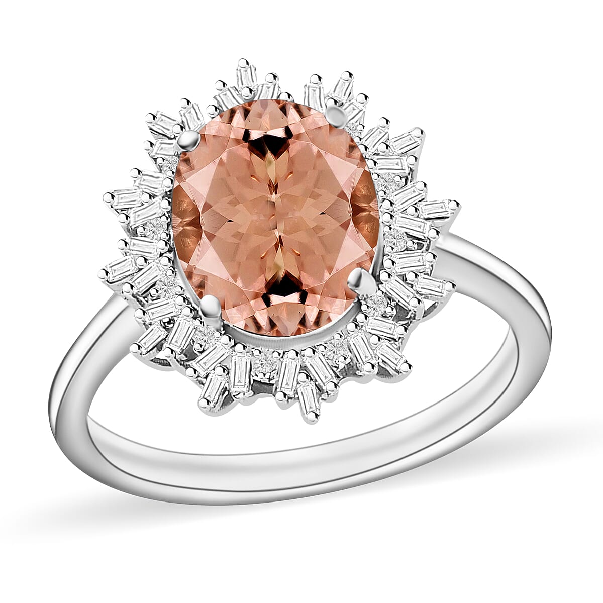 Luxoro Premium Pink Morganite and G-H I1 Diamond 5.30 ctw Ring in 14K White Gold 4.30 Grams