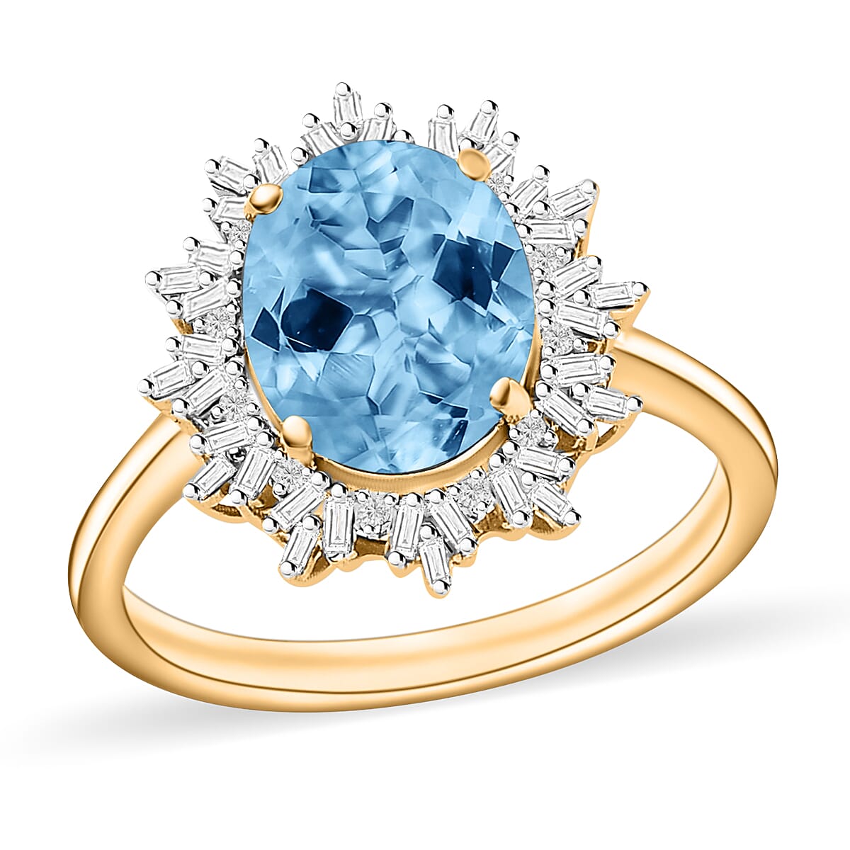 Luxoro Premium Mangoro Aquamarine and G-H I1 Diamond Ring in 14K White Gold (Size 10.0) 4.30 Grams 5.30 ctw