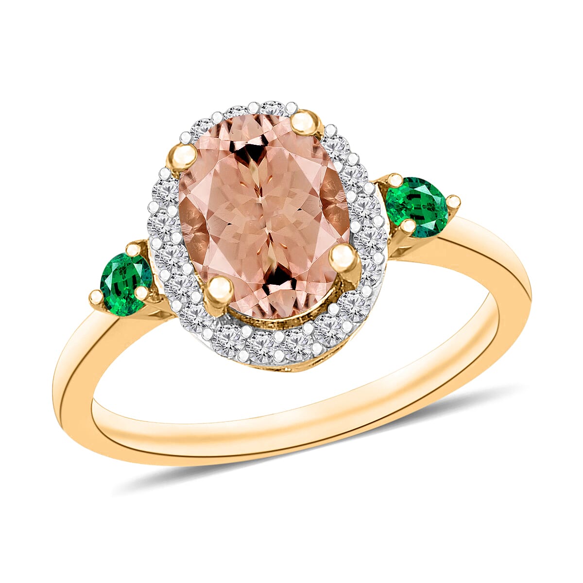 Luxoro Premium Marropino Morganite, Boyaca Colombian Emerald and G-H I1 Diamond Ring in 14K White Gold (Size 10.0) 1.65 ctw