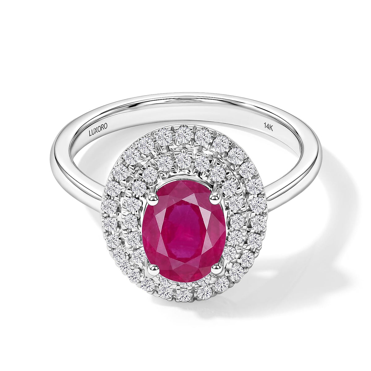 Mozambique Ruby and White Zircon Double Halo Ring in 18K Vermeil Rose Gold Sterling Silver (Size 10) 1.85 ctw